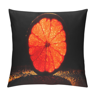 Personality  Slice Of Grapefruit With Neon Red Backlit On Black Background Pillow Covers
