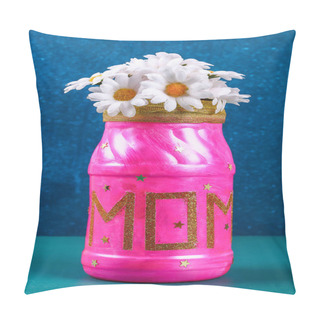 Personality  Diy Mothers Day Vase With Text From A Glass Jar, Pink Paint, Sparkles Glitter, Stars, A Gold Ribbon Pillow Covers