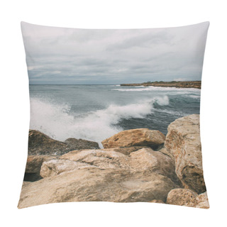 Personality  Splashes Of Water From Mediterranean Sea Near Rocks  Pillow Covers