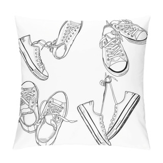 Personality  Sneakers Drawn In A Sketch Style Pillow Covers