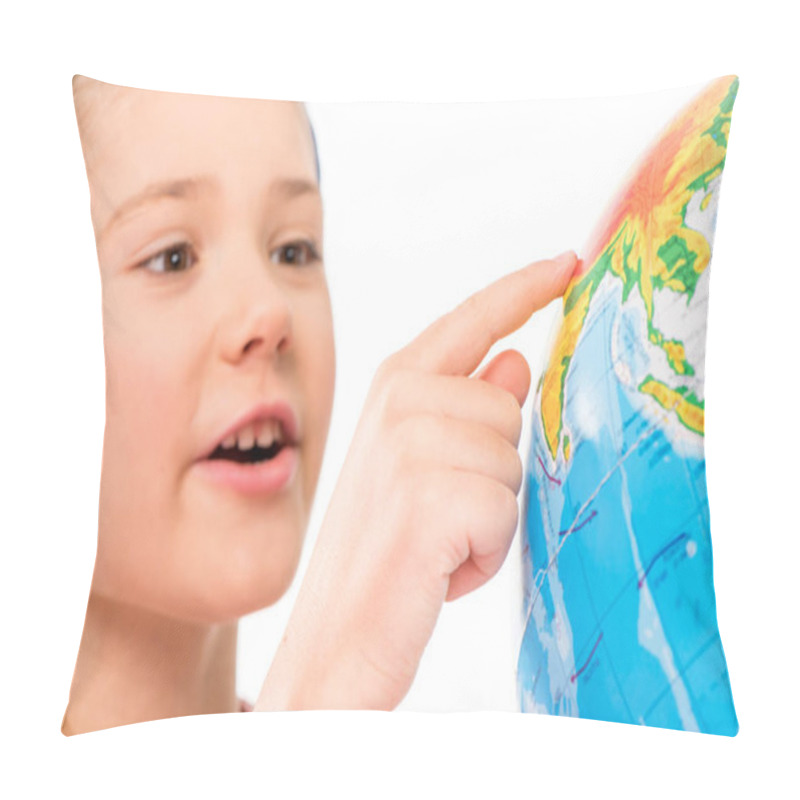 Personality  Happy Schoolgirl Exploring Globe  Pillow Covers