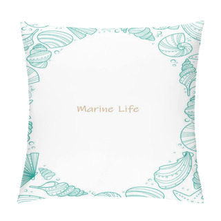 Personality  Sea Shell Doodle Frame Vector For Decoration On Summer Holiday Season And Marine Life Concept. Pillow Covers
