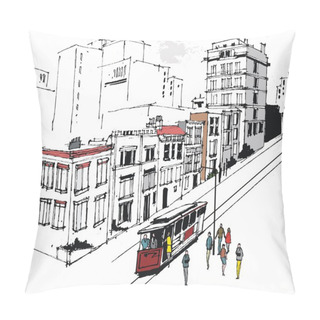 Personality  Vector Illustration Of San Francisco Buildings And Cable Car Pillow Covers