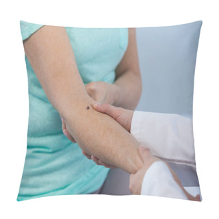 Personality  Dermatologist Examines A Mole Of Female Patient Pillow Covers