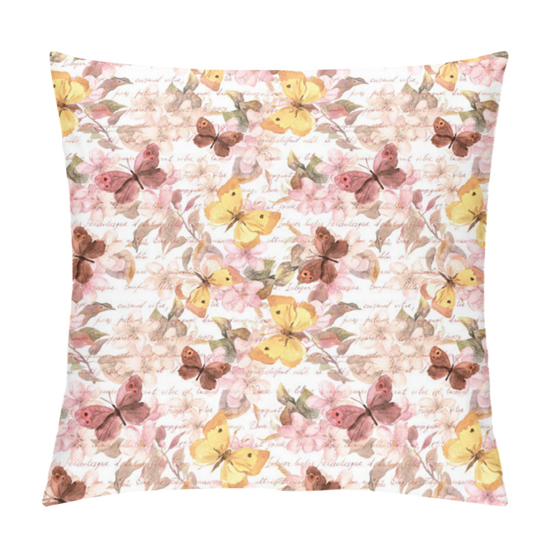 Personality  Flowers, butterflies and hand written text letter in retro color. Watercolor. Seamless pattern pillow covers