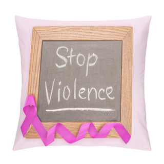 Personality  Top View Of Long Purple Ribbon On Blackboard With Inscription Isolated On Pink Pillow Covers