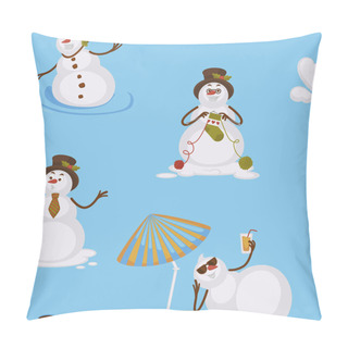 Personality  Snowman Seamless Pattern On Blue Background, Vector Pillow Covers