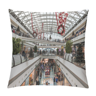 Personality Lisbon - Portugal - 12 28 2018: Contemporary Interior Design Of The Vasco Da Gama Shopping Mall With Christmas Decoration Pillow Covers