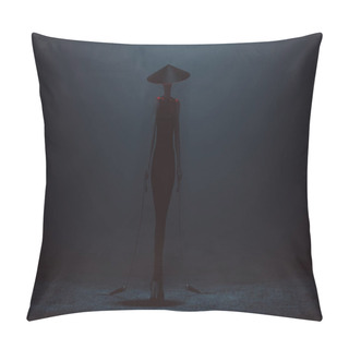 Personality  Futuristic Demon Assassin In A Tight Dress And Conical Hat With A Weighted Chain Sickle 3d Illustration 3d Render  Pillow Covers