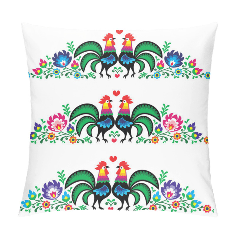 Personality  Polish floral folk long embroidery pattern with roosters - wzory lowickie pillow covers