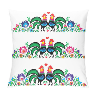 Personality  Polish Floral Folk Long Embroidery Pattern With Roosters - Wzory Lowickie Pillow Covers