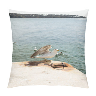 Personality  Seagull On Pier With Sea At Background In Turkey  Pillow Covers