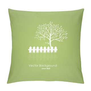 Personality  Summer Garden With A Tree And A Light Fence. Vector Green Backgr Pillow Covers