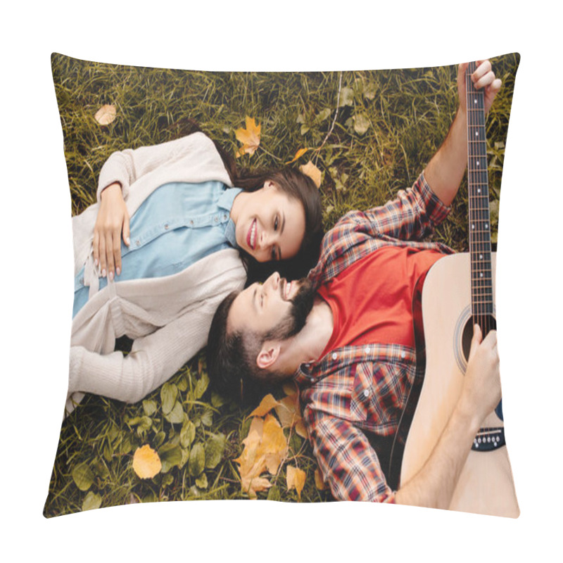 Personality  Couple lying on grass pillow covers