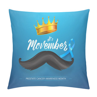 Personality  Calligraphy Of It's Movember With Golden Crown, Mustache And Blu Pillow Covers