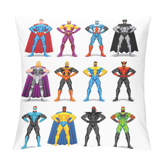 Personality  Set Of Different Superheroes Isolated On White Background Pillow Covers