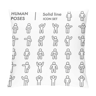 Personality  Human Poses Line Icon Set. Figure Symbols Collection Or Vector Sketches. Basic Body Language Signs For Computer Web, Outline Style Pictogram Package Isolated On White Background. Vector Graphic. Pillow Covers