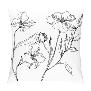 Personality  Vector Flax Floral Botanical Flowers. Black And White Engraved Ink Art. Isolated Flax Illustration Element. Pillow Covers