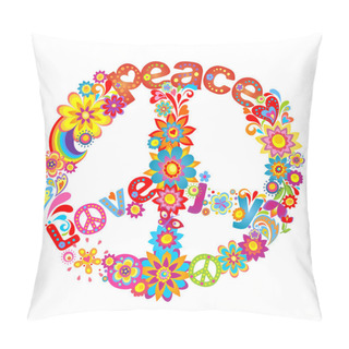 Personality  Peace Flower Symbol With Hippie Symbolic Pillow Covers