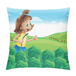 Personality  A Young Girl Watering Her Plants At The Garden Pillow Covers