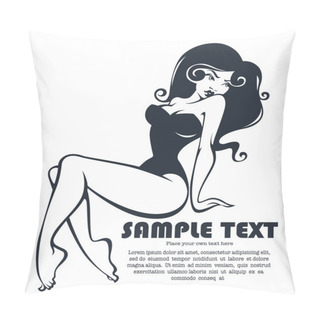 Personality  Vector Pinup Girl, Sitting On Text Box Pillow Covers