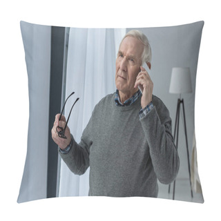 Personality  Senior Confident Man Making A Phone Call  Pillow Covers