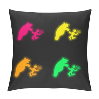 Personality  Bear Attacking Four Color Glowing Neon Vector Icon Pillow Covers