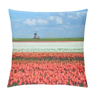 Personality  Colorful Tulips On Dutch Fields And Windmill Pillow Covers