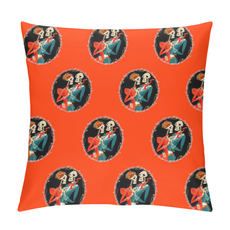 Personality  Skeleton couple in love. Dia de Muertos. Mexican tradition. Seamless background pattern.  pillow covers