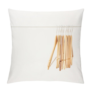 Personality  Wooden Coat Hangers On Clothes Rail And White Background Pillow Covers