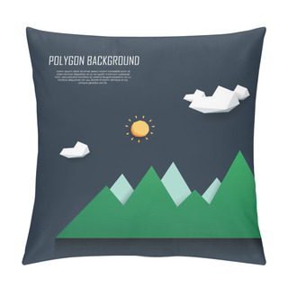 Personality  Low Poly Mountain Landscape. 3d Polygonal Nature Scene With Clouds And Sun. Symbol Of Outdoor Adventure Pillow Covers