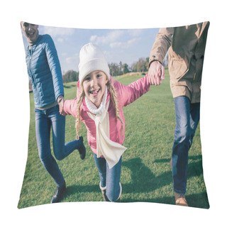 Personality  Happy Family Holding Hands On Meadow Pillow Covers