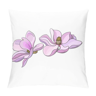 Personality  Two Pink Magnolia Flowers, Sketch Vector Illustration Pillow Covers