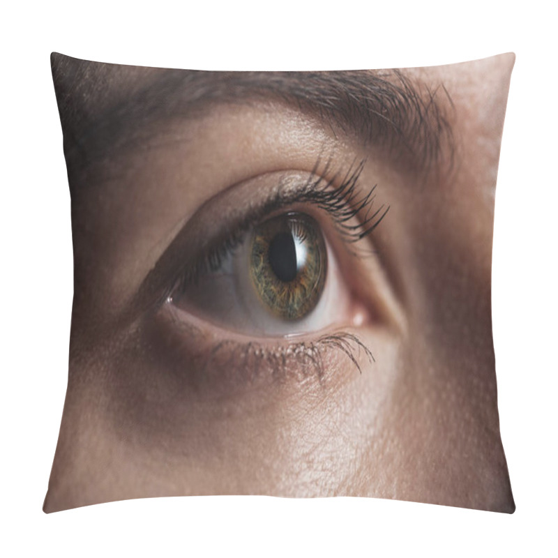 Personality  Close Up View Of Young Woman Green Eye Looking Away Pillow Covers
