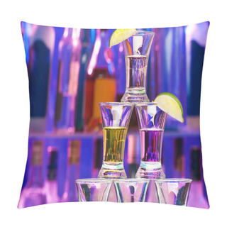 Personality  Closeup Of Shot Pyramid  Glasses With Limes Pillow Covers