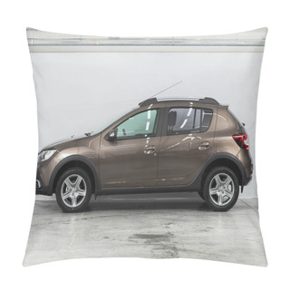 Personality  Novosibirsk, Russia - July 01, 2021:  Brown Renault Sandero Stepway,  Side View. Popular Car On A Parking Pillow Covers