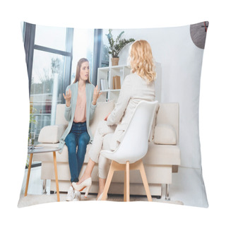 Personality  Psychologist And Patient At Therapy Pillow Covers