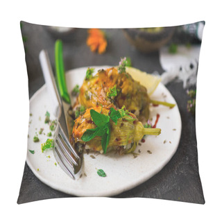 Personality  Turkish  Stuffed Zucchini Flowers .selective Focus. Food Gathering Pillow Covers