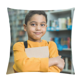 Personality  Cute African American Boy Smiling While Holding Book  Pillow Covers