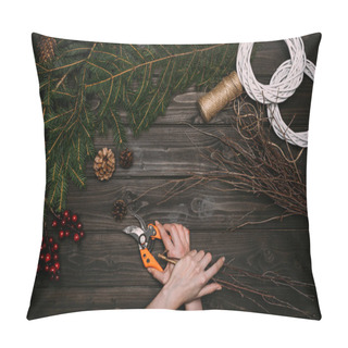 Personality  Florist Making Christmas Wreath With Branches  Pillow Covers