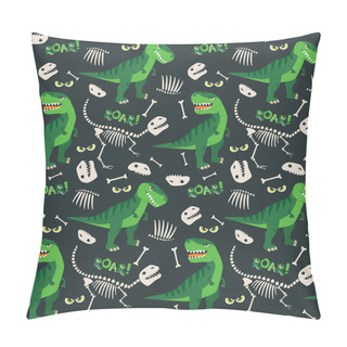 Personality  T Rex And Dino Bones Roar Seamless Pattern Dark Background Vector Illustration Pillow Covers