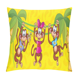 Personality  Three Monkeys Hanging On Vines. Pillow Covers