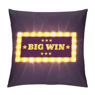 Personality  Big Win Retro Banner With Glowing Lamps. Vector Pillow Covers
