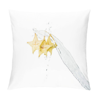 Personality  Tasty Exotic Star Fruit Slices And Water Splash Isolated On White Pillow Covers