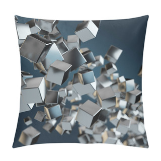 Personality  Abstract Geometric Background With Floating Stack Of Metal Cubes Pillow Covers