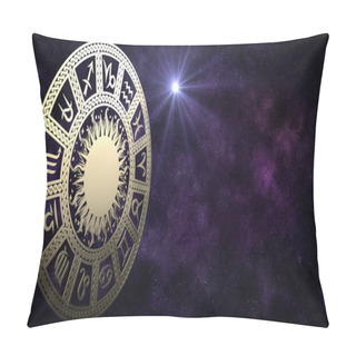 Personality  Template 13 Zodiac Signs On  Galaxy Background. Zodiac Circle In Space. Pillow Covers