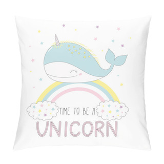 Personality  Unicorn Whale On A Rainbow Pillow Covers