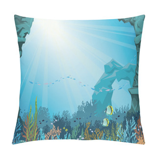 Personality  Coral Reef With Fish And Underwater Arch. Seascape. Pillow Covers