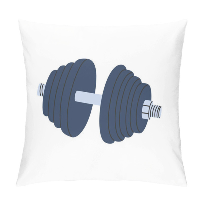 Personality  Steel dumbbell icon. Sport equipment for strength training. Weight lifting. Hand drawn vector illustration isolated on white background. Flat cartoon style. pillow covers