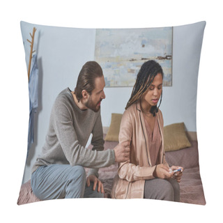 Personality  Angry Man Arguing With African American Woman, Pregnancy Test, Blame, Conflict, Abortion Concept Pillow Covers